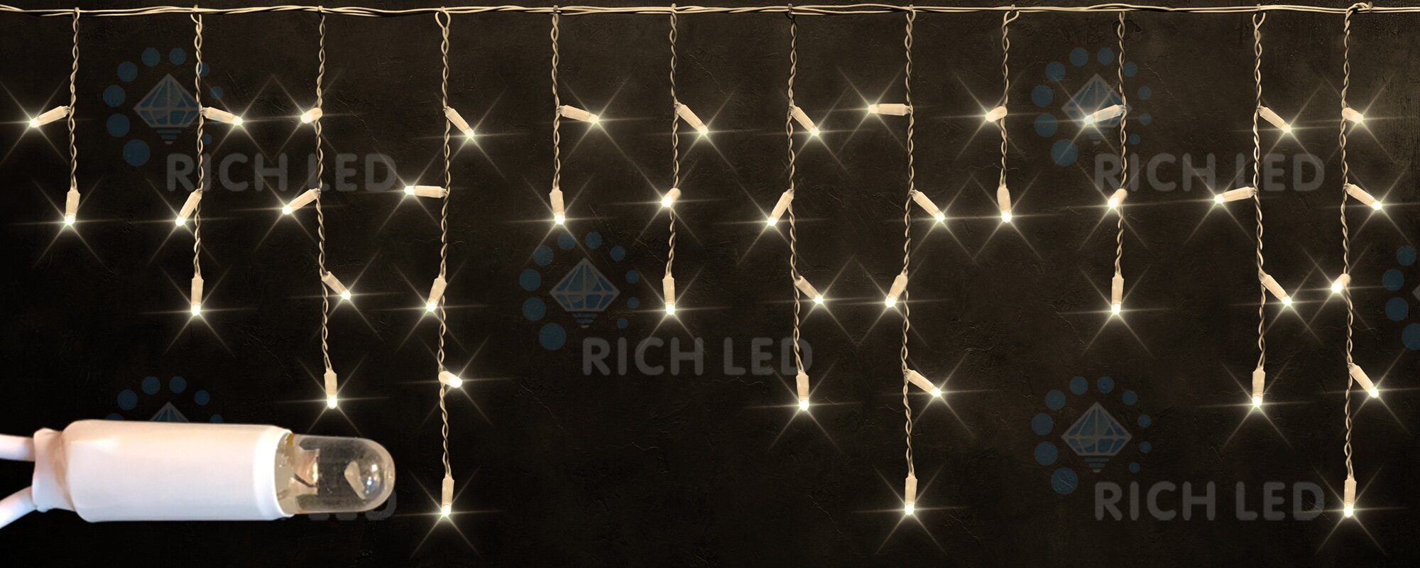 Гирлянда светодиодная Бахрома белая 220B, LED, провод прозрачный, IP65 Rich LED RL-i3*0.5-CT/WW