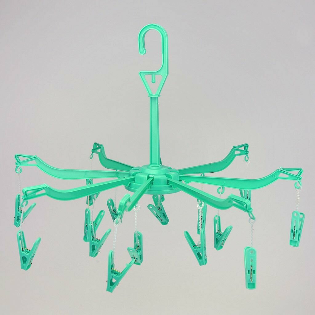 Вешалка-сушилка пластмассовая с прищепками, 16 штук, д41см, подвесная, складная "Карусель" осьминог, цвета микс (Китай) - фотография № 2