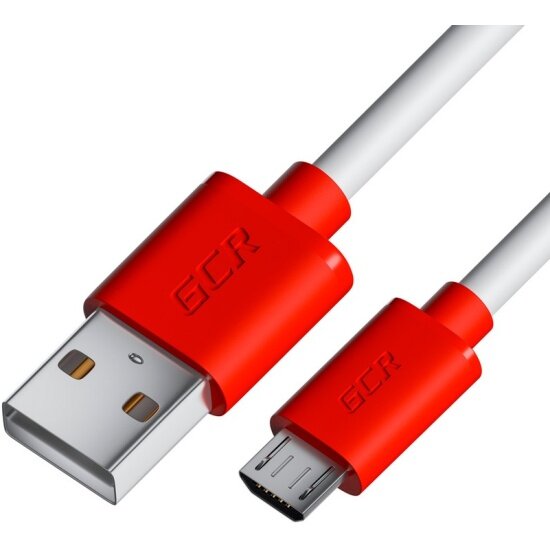 Кабель Greenconnect MicroUSB белый, красные коннекторы, быстрая зарядка, 28/24 AWG, 0.5m GCR-53214 (GCR-53214)