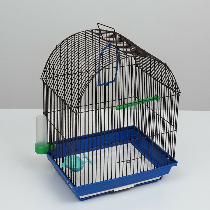 Клетка для птиц большая, полукруглая, с наполнением, 35 х 28 х 45 см, синий - фотография № 3