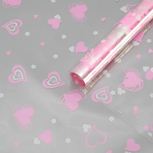 Пленка для цветов "Валентин" розово - белая 40 мкм 0.70 x 7.5 м
