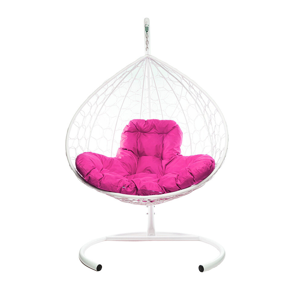 Подвесное кресло из ротанга "XL" белое с розовой подушкой M-Group - фотография № 1