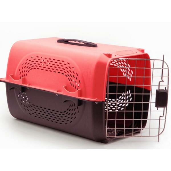 фото Зооэкспресс Переноска с металлической дверцей с замком НР-А01 46*28*31см, красная 1.5 кг