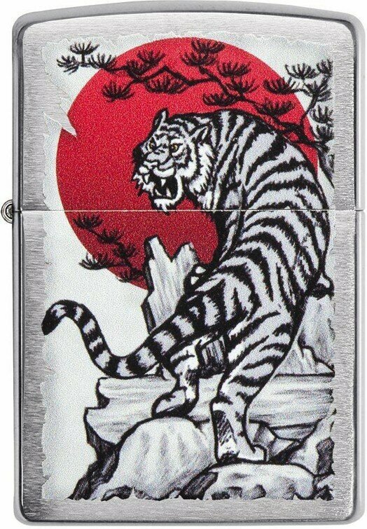 Зажигалка ZIPPO Asian Tiger с покрытием Brushed Chrome, латунь/сталь, серебристая, 38x13x57 мм - фотография № 4