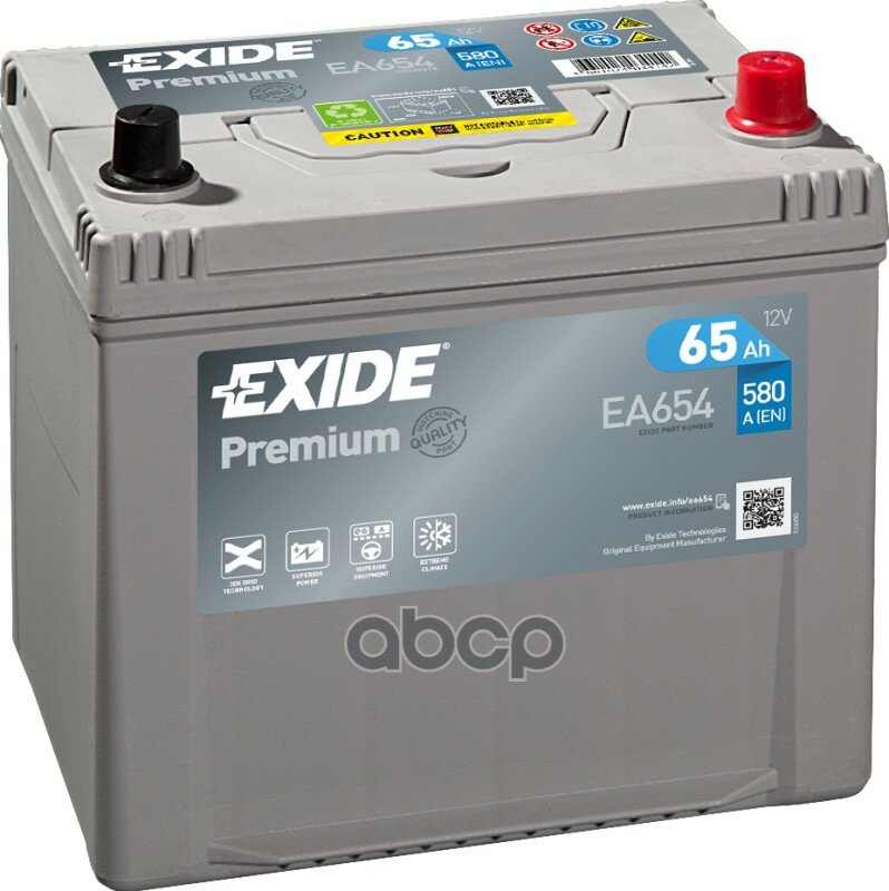 Exide Ea654 Premium_аккумуляторная Батарея 19.5/17.9 Евро 65ah 580a 230/173/222 Carbon Boost EXIDE арт. EA654