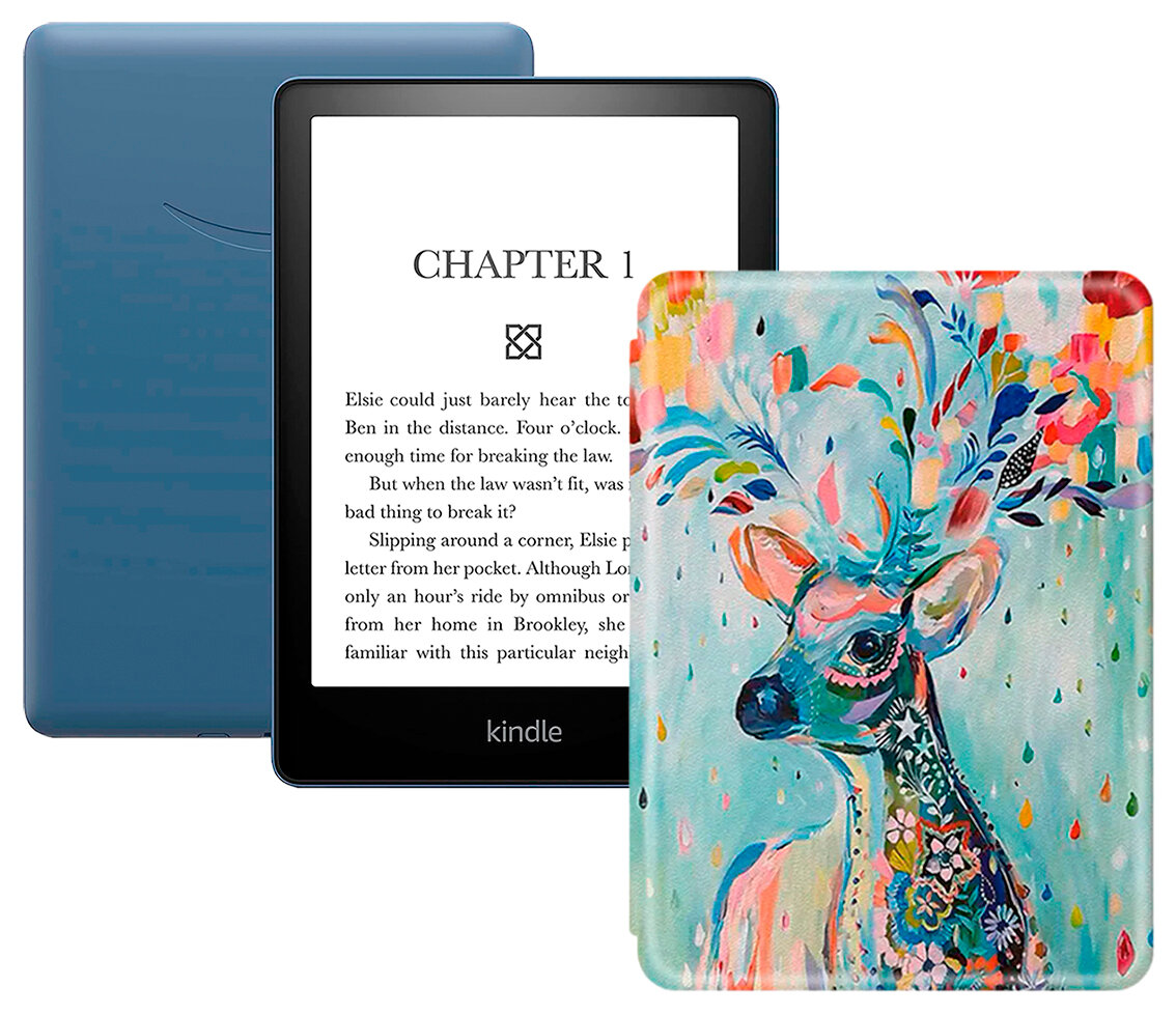 Электронная книга Amazon Kindle PaperWhite 2021 16Gb black Ad-Supported Denim с обложкой ReaderONE PaperWhite 2021 Deer