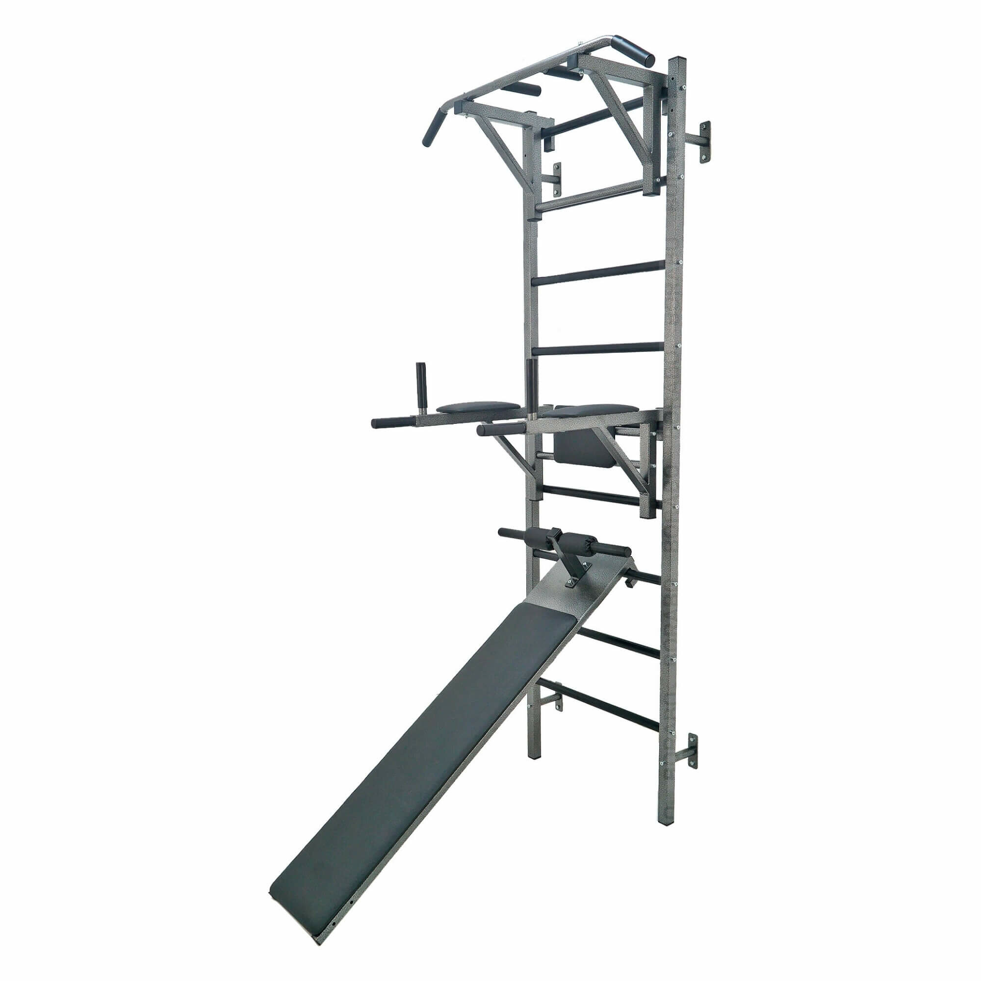 Шведская стенка металлическая 240x71x16 см + Навесной турник + Брусья Пресс + Доска для пресса с валиками Антик