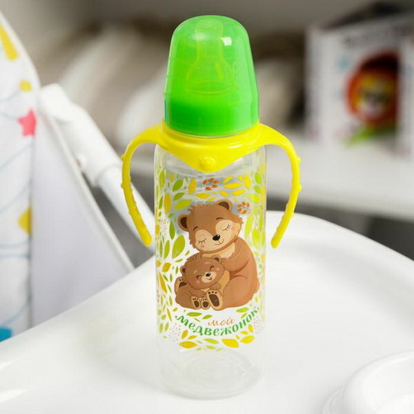 Бутылочка для кормления "Мишки: мамы и малыши" 250 мл цилиндр, с ручками
