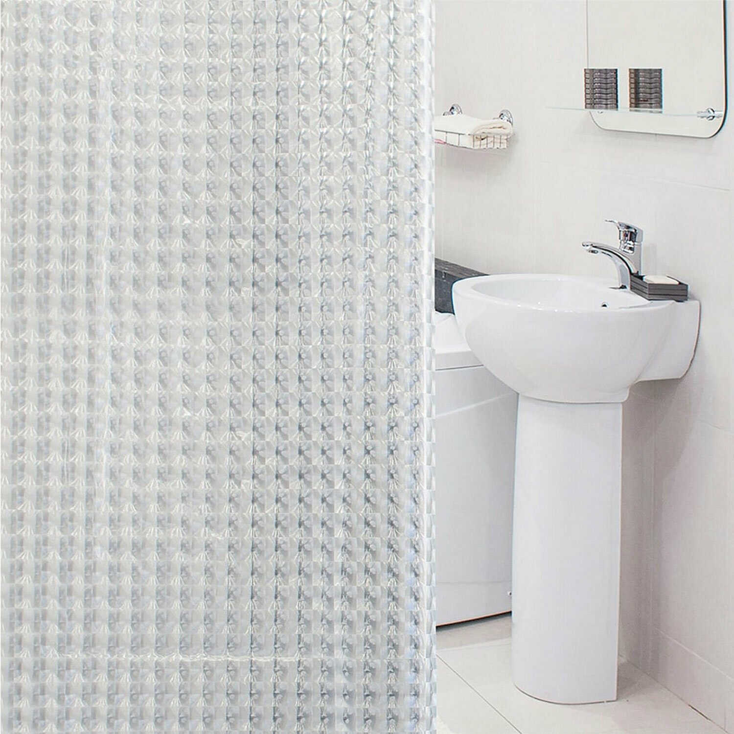 Штора для ванной комнаты LENS FLARE с 3D-эффектом водонепроницаемая, 180×180 см, LAIMA HOME, 608450 - фотография № 10