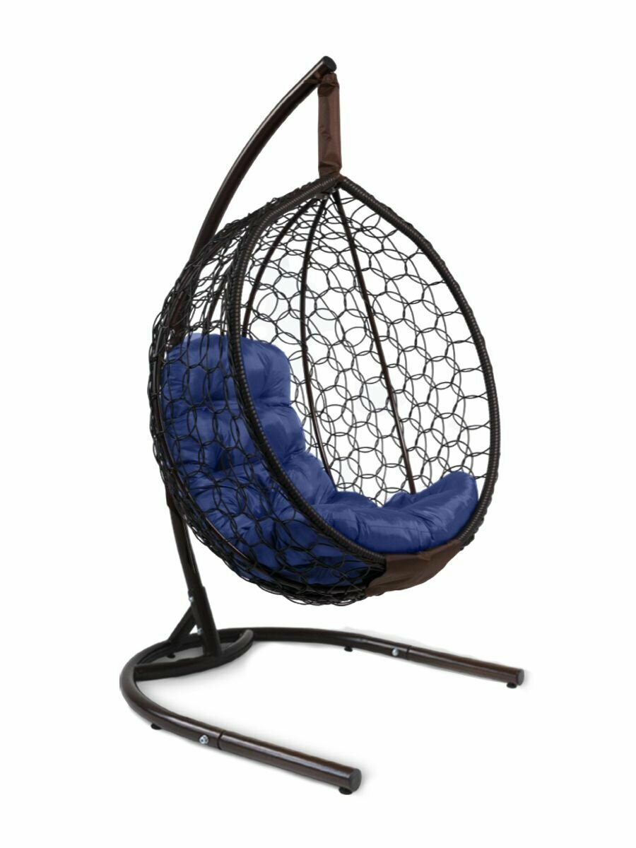 Подвесное кресло садовое Barberries Yova Bubble Folding, складной кокон из ротанга. Стойка венге, подушка трапеция синяя - фотография № 4