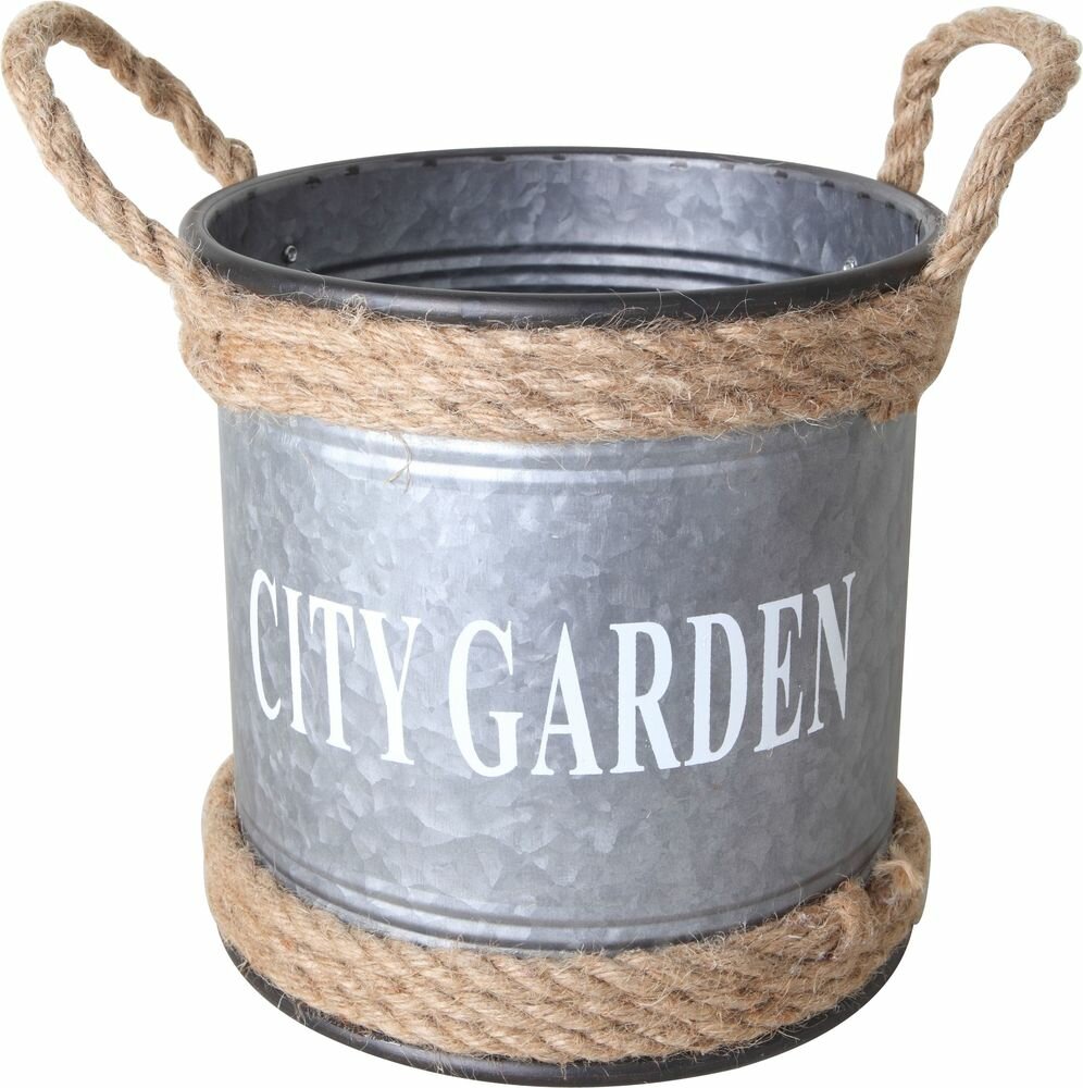 фото Горшок металл светло серый D20 H21