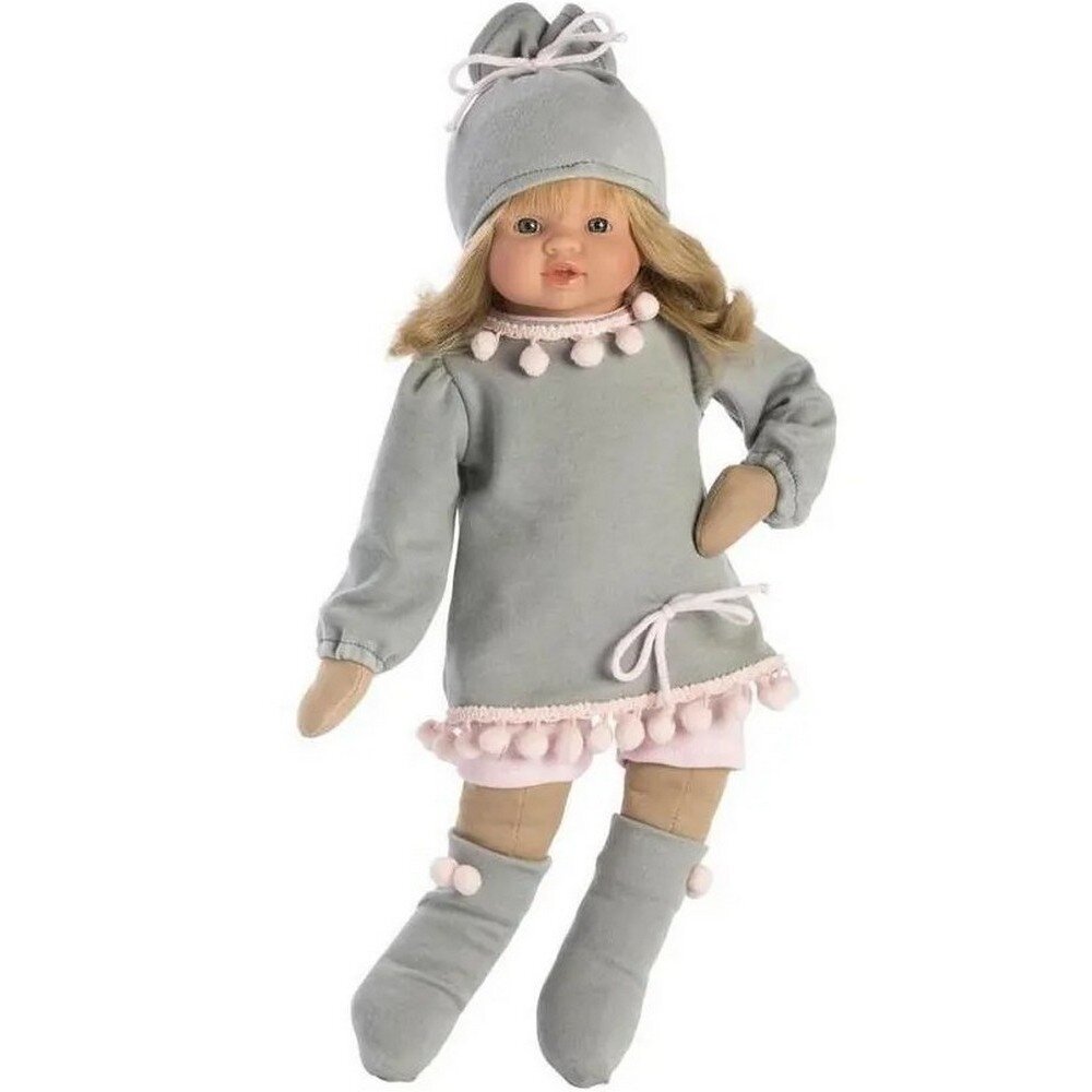 ASI кукла Берта - 43 см (в сером платье с розовыми помпончиками)