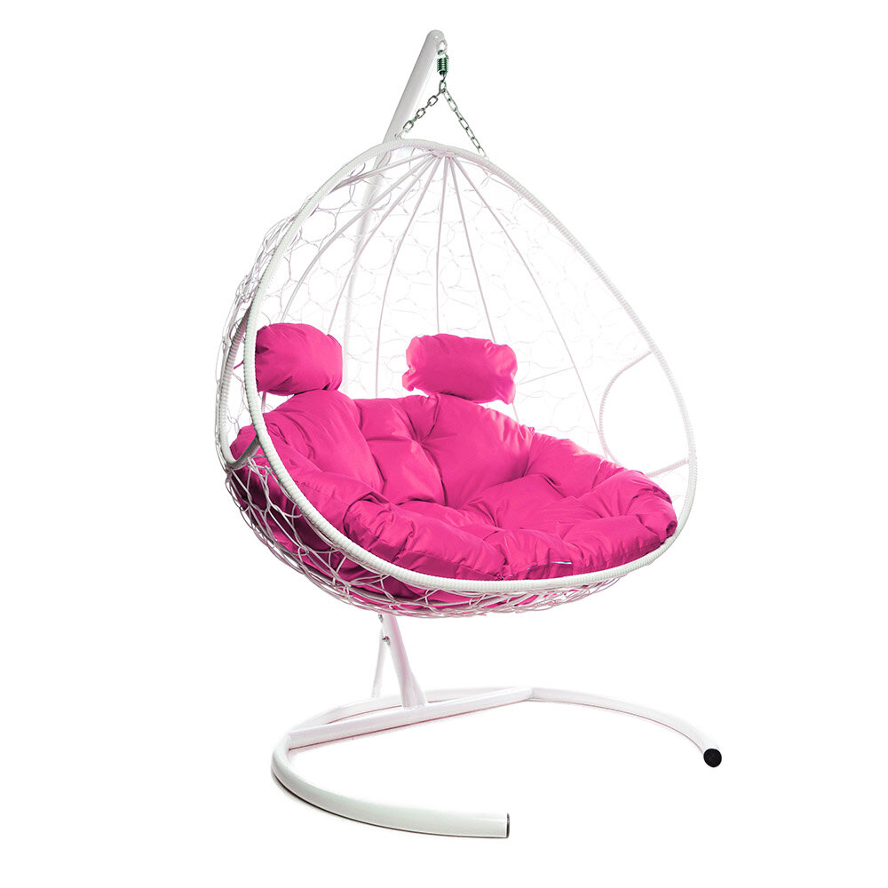 Подвесное кресло из ротанга "Для двоих" белое с розовой подушкой M-GROUP - фотография № 2