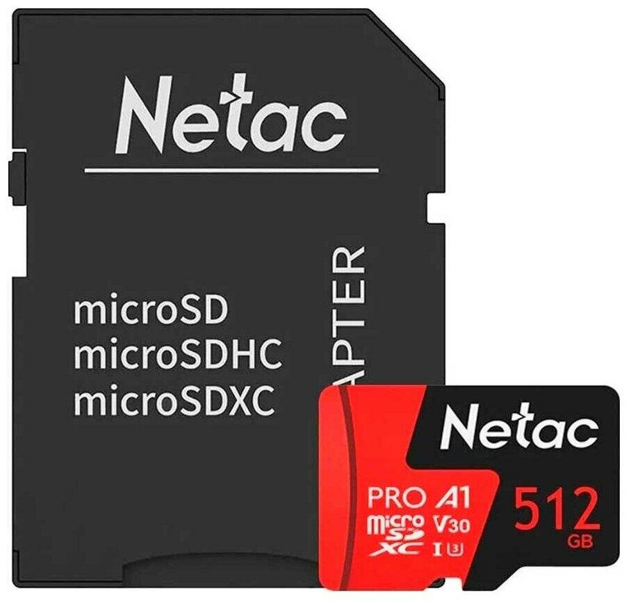 Карта памяти microSDXC Netac 512Gb P500 Extreme Pro U3 100Mb/s NT02P500PRO-512G-R, 1шт.