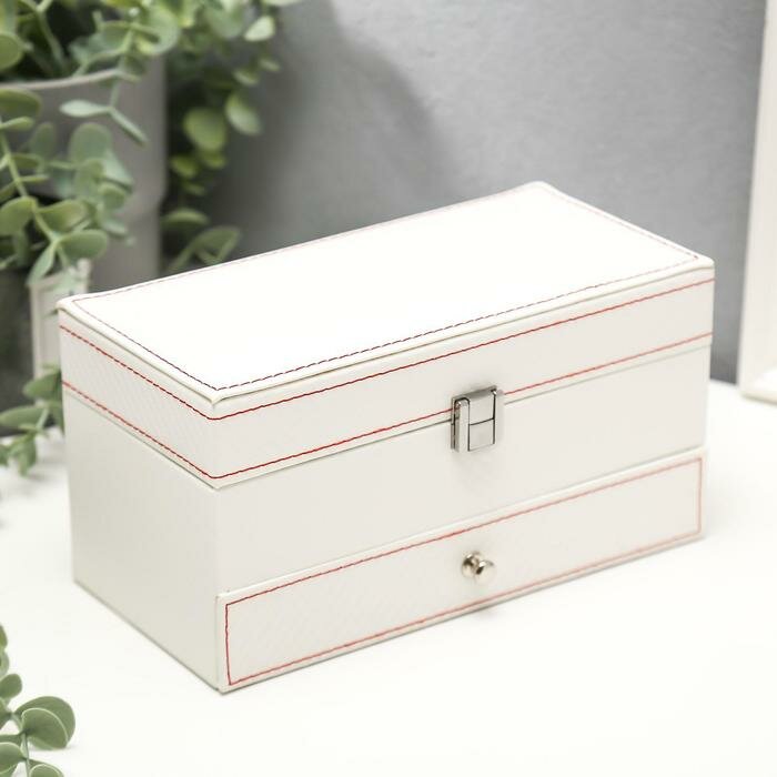 фото Шкатулка кожзам для украшений и часов 4 отделения "Белая" 11х22,5х11,5 см