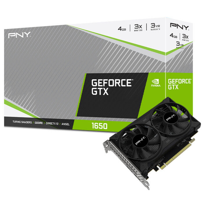 Видеокарта PNY nVidia GTX 1650 Dual Fan 4GB GDDR6 128bit RTL (VCG16504D6DFPPB)