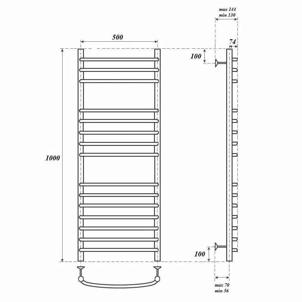 Полотенцесушитель электрический 500x1000 POINT Альфа (PN05150SE П15) левый/правый - фотография № 4