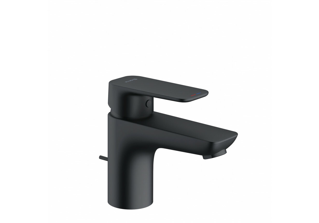 Смеситель для умывальника Kludi Pure&Style, арт. 403823975, неповоротный излив, чёрный цвет, с донным клапаном, матовый