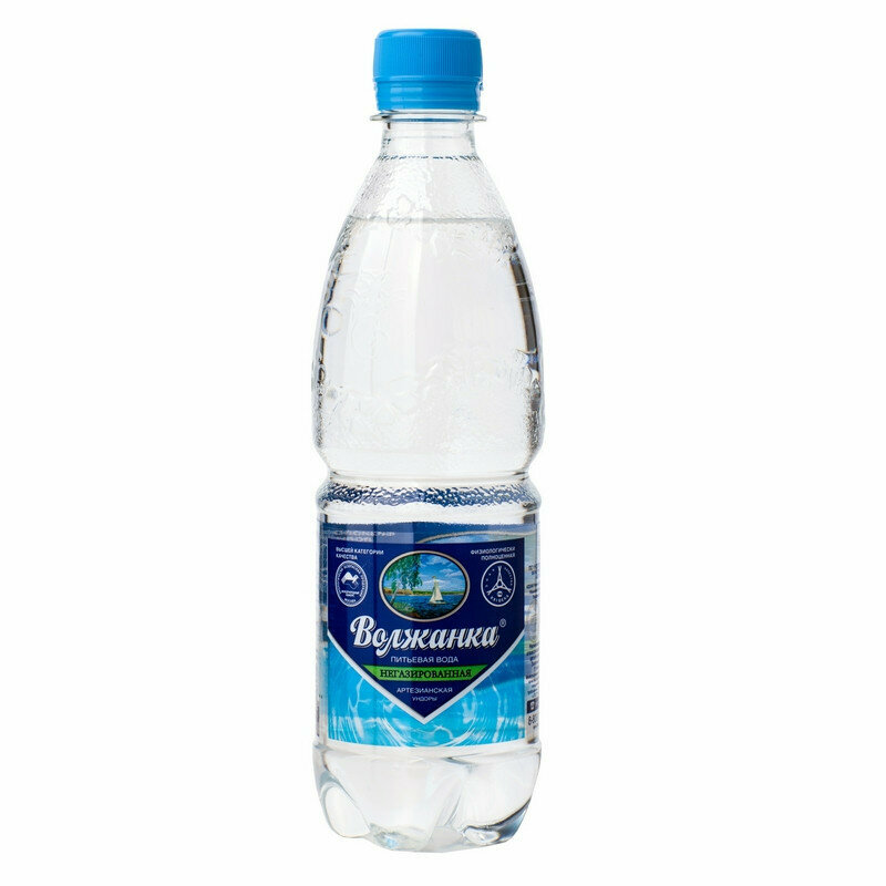 Вода негазированная питьевая волжанка 0,5л, упаковка 12шт, пластиковая бутылка