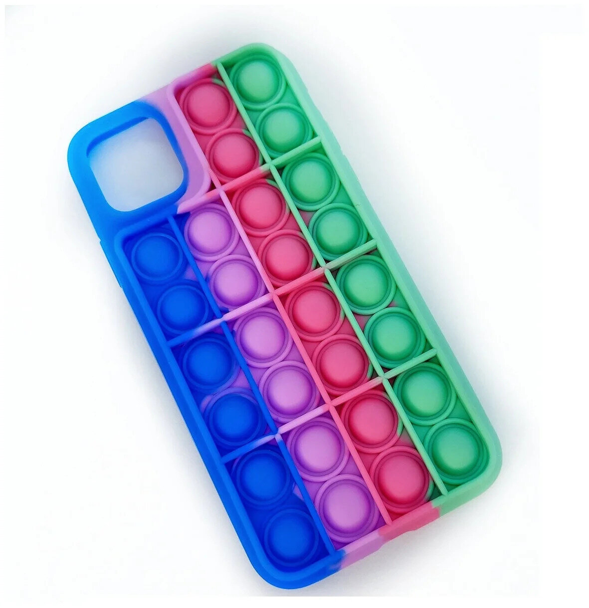 Чехол Антистресс Pop It для iPhone 12/12 Pro (синий/фиолетовый/розовый/зеленый)