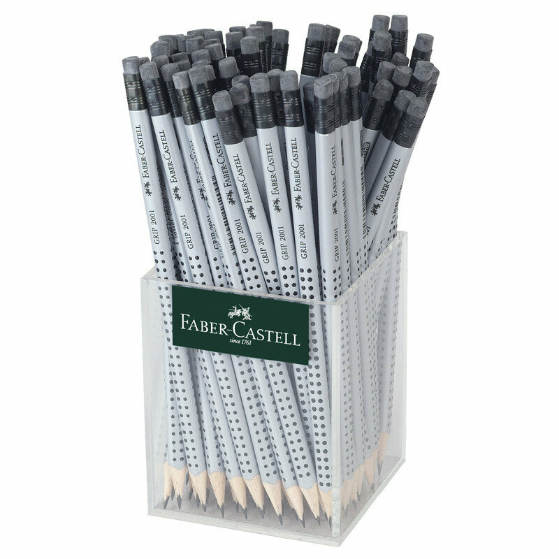 Карандаш ч/г Faber-Castell "Grip 2001" HB, с ластиком, трехгранный, заточен., стакан, 72 штук, 286726