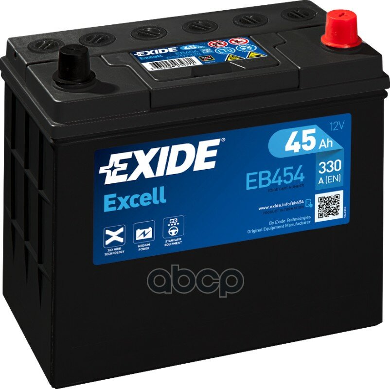 Exide Eb454 Excell_аккумуляторная Батарея 19.5/17.9 Евро 45ah 330a 237/127/227 EXIDE арт. EB454