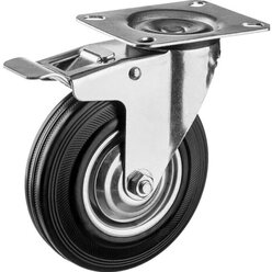 Колесо поворотное Зубр Профессионал 30936-100-B, c тормозом d=100 мм, г/п 70 кг, резина/металл, игольчатый подшипник