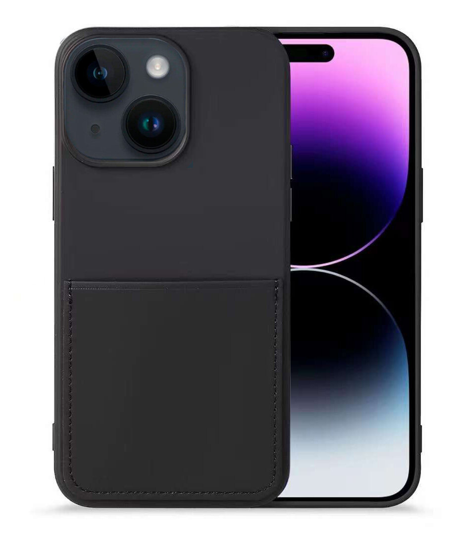Чехол силиконовый для iPhone 14 (6.1), с карманом для карты, с защитой камеры, черный