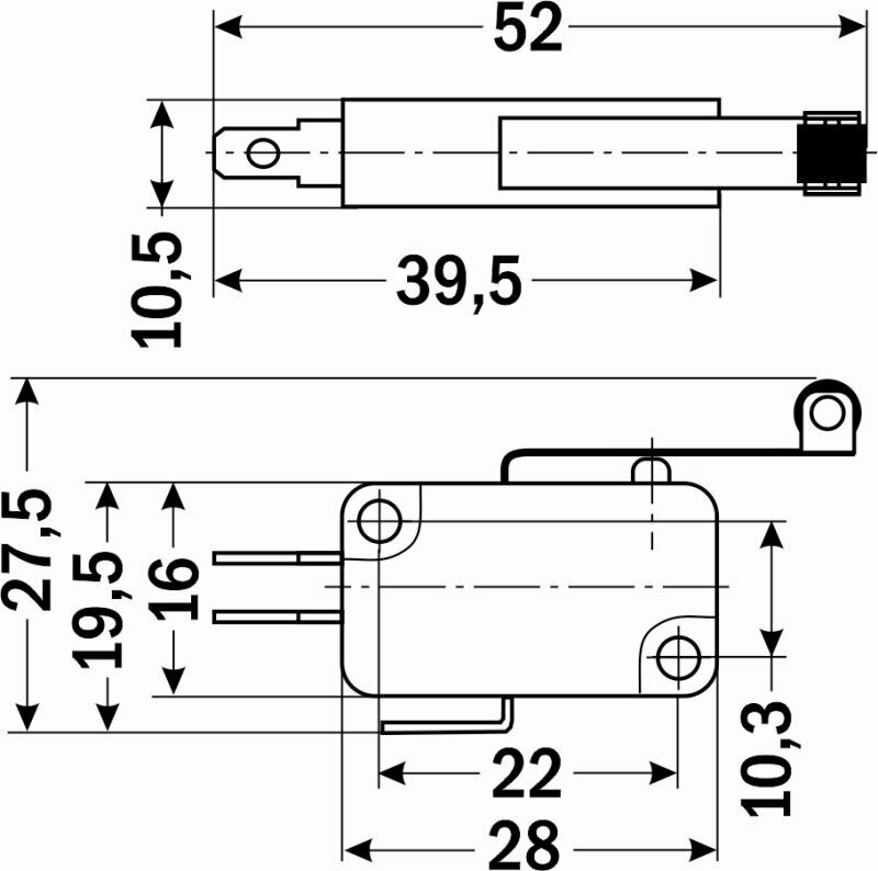 1! Выключатель 3-х контактный V-156-1C25 с длинным рычагом и роликом концевой/OFF-(ON) 15A 250VAC/Микропереключатель