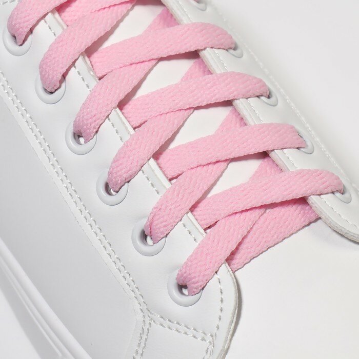 Шнурки для обуви, пара, плоские, 8 мм, 120 см, цвет розовый - фотография № 1
