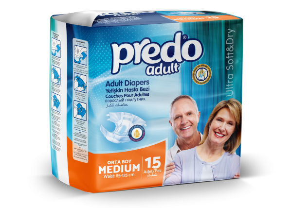 Predo Подгузники для взрослых Predo Мedium, объем талии 85-125 см, 15 шт.