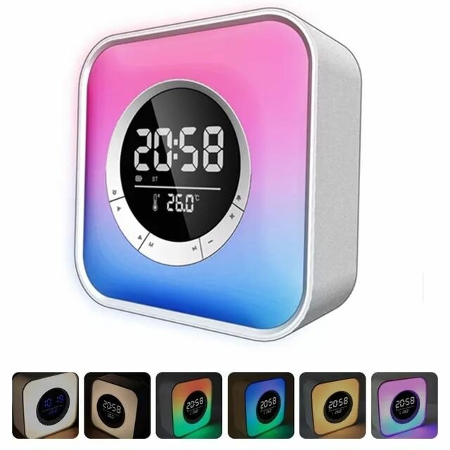 Портативная многофункциональная Bluetooth колонка MyPads P10 ночник, часы, светильник с красочным свечением - фотография № 7