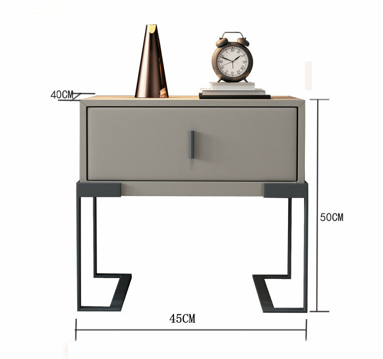 Тумбочка прикроватная обитая кожей в итальянском стиле (серый, ножки черные) - фотография № 4
