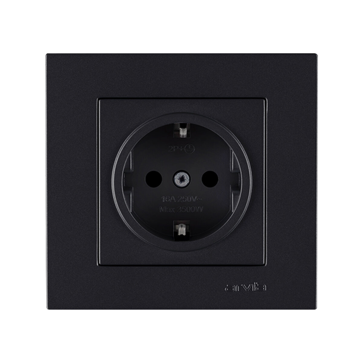 Розетка с заземлением, с рамкой, цвет черный - Arvia Electric