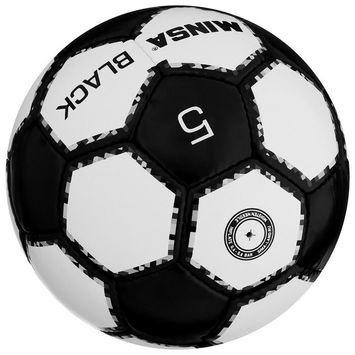 Мяч футбольный MINSA Black, PU, ручная сшивка, размер 5 - фотография № 2