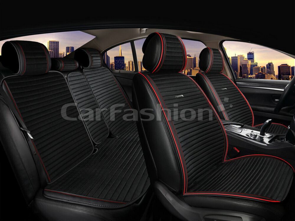 Накидки на сиденья CarFashion Monaco PRO Plus чёрные, прострочка красная