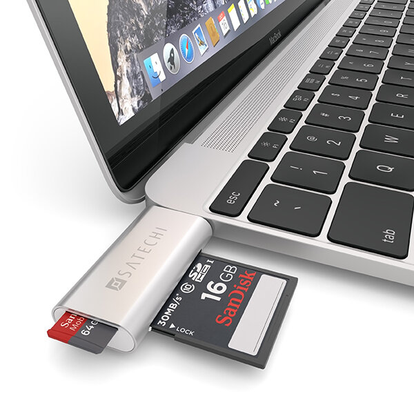 Satechi USB-C кард-ридер Satechi CARD Reader Silver серебристый ST-TCUCS