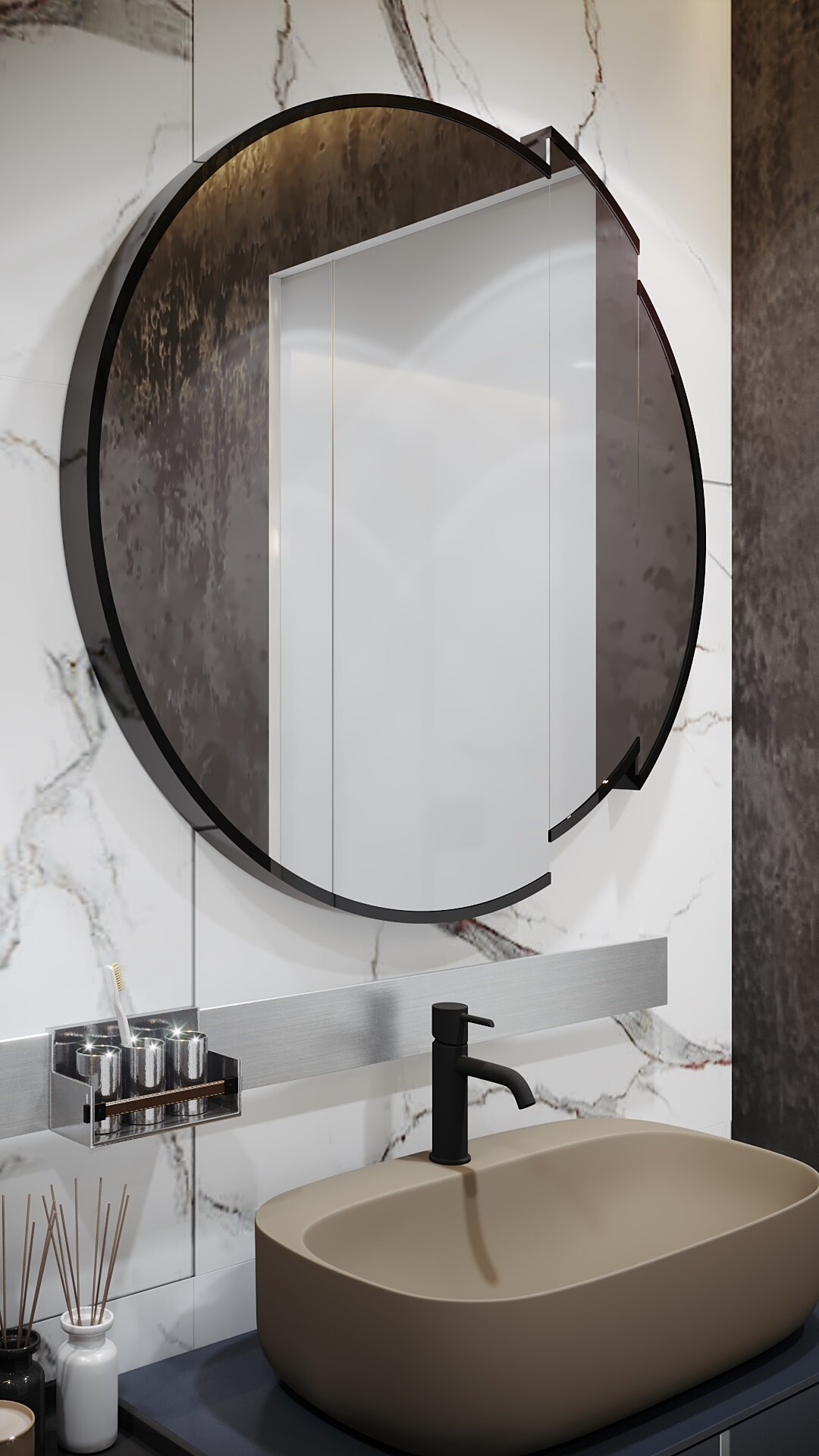 Зеркало дизайнерское круглое sectional mirror round - фотография № 2