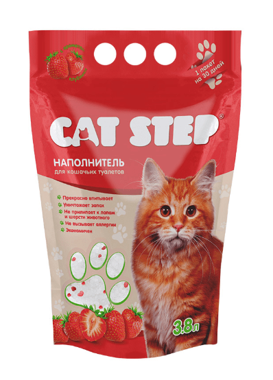 Наполнитель для туалета CAT STEP "Клубника" силикагель 3.8 л - фотография № 1