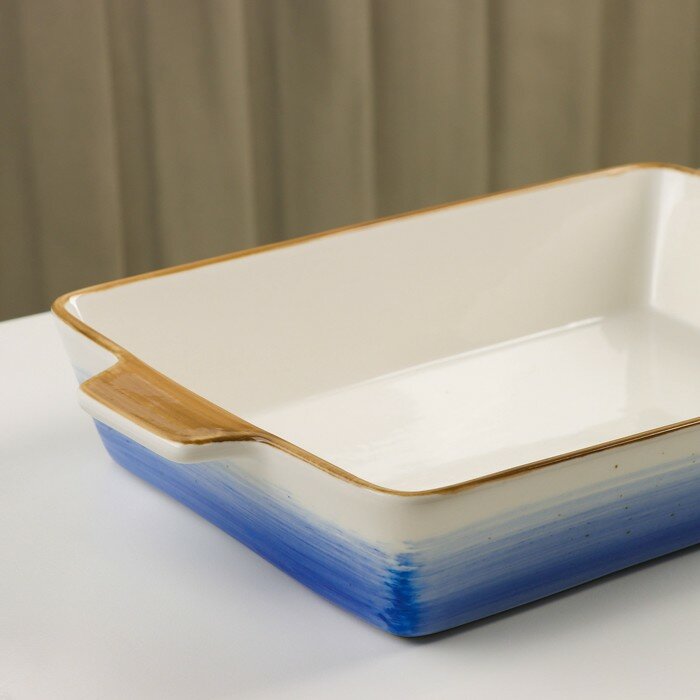 Доляна Форма для запекания из жаропрочной керамики прямоугольная Доляна «Космос», 34×20,5×5,5 см, цвет синий - фотография № 3