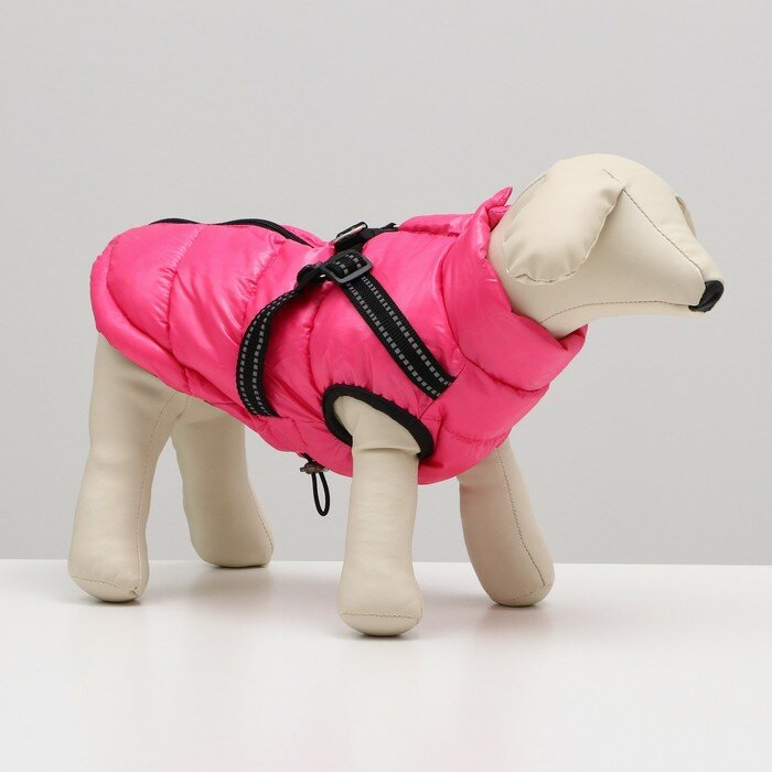 Куртка для собак со шлейкой, размер 14 (ДС 32 см, ОГ 42 см, ОШ 31 см), розовая - фотография № 1