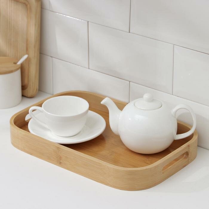 фото Поднос с ручками Доляна Striata, 33×22×4,8 см, бамбук