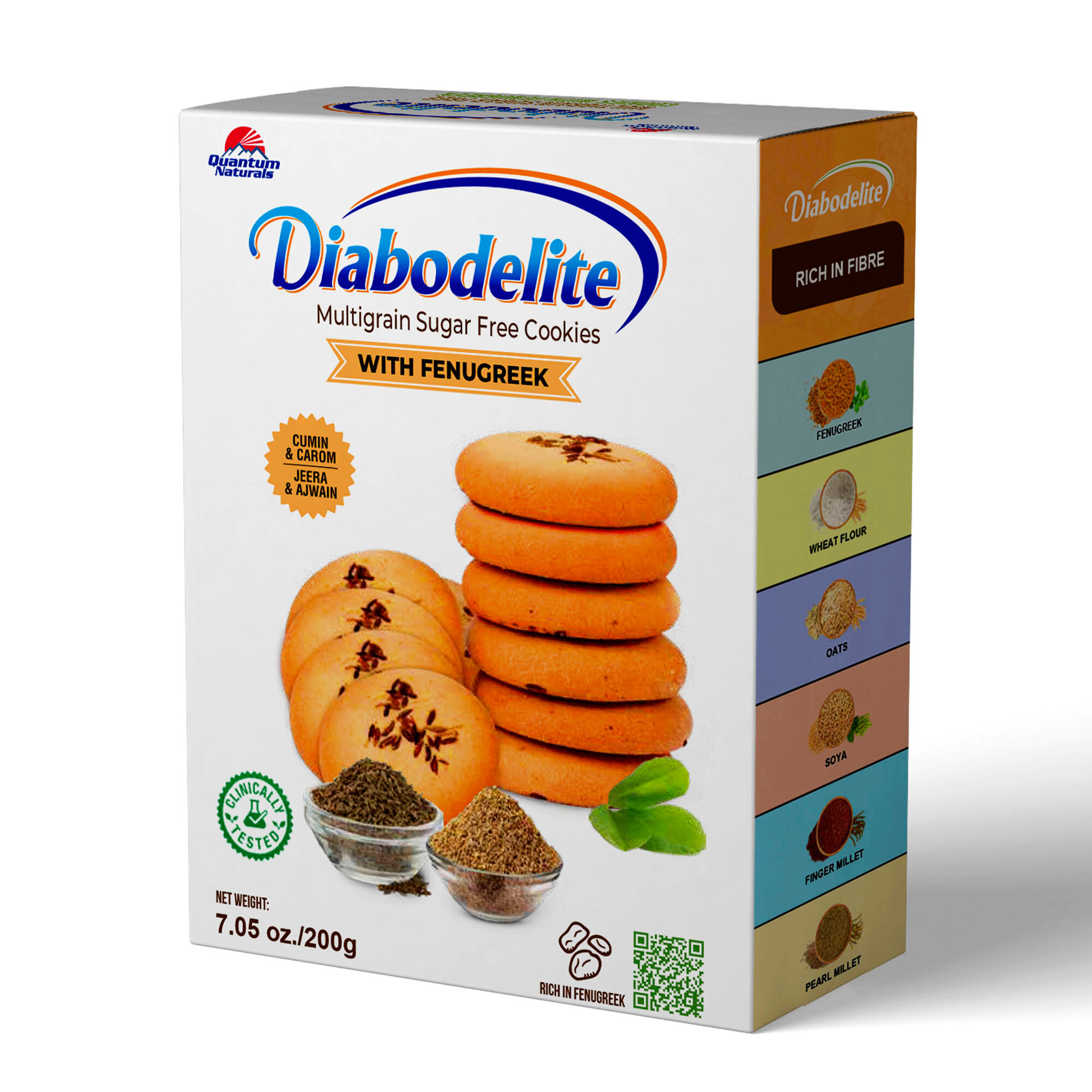 Печенье индийское мультизлаковое Diabodelite без сахара с пажитником, кумином и тмином, 200 г - фотография № 1
