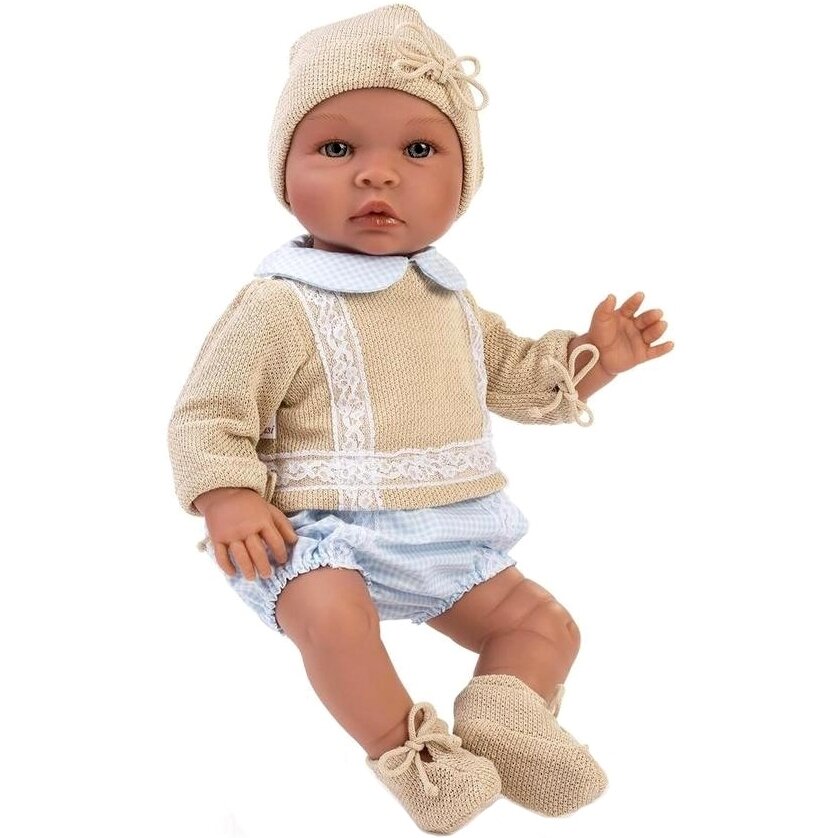 Кукла-пупс Asi Лео - 46 см (в бежево-голубом комбинезоне с длинными рукавами)