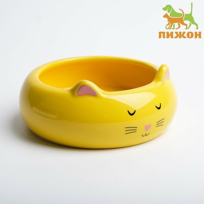 Миска керамическая "Кошка-лепёшка",200 мл, 13 x 5,5 cм, жёлтая - фотография № 1
