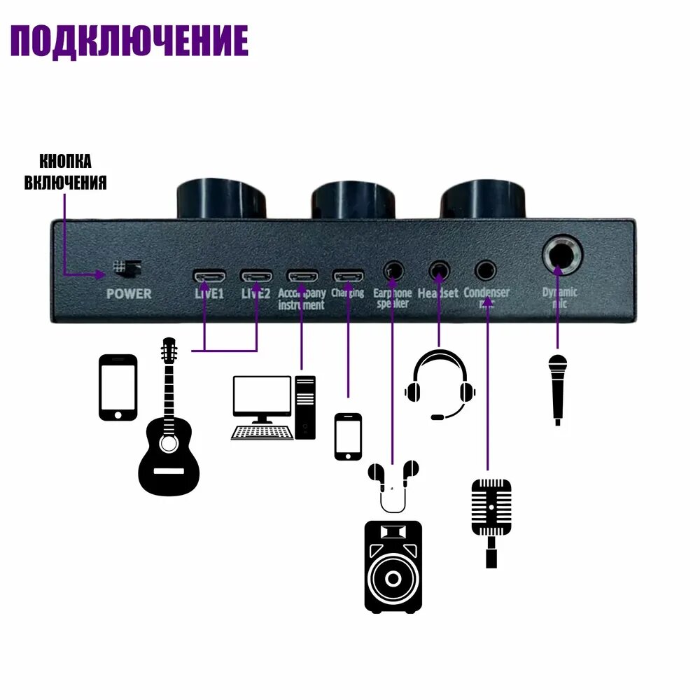 Внешняя звуковая карта V8 II микшер Bluetooth