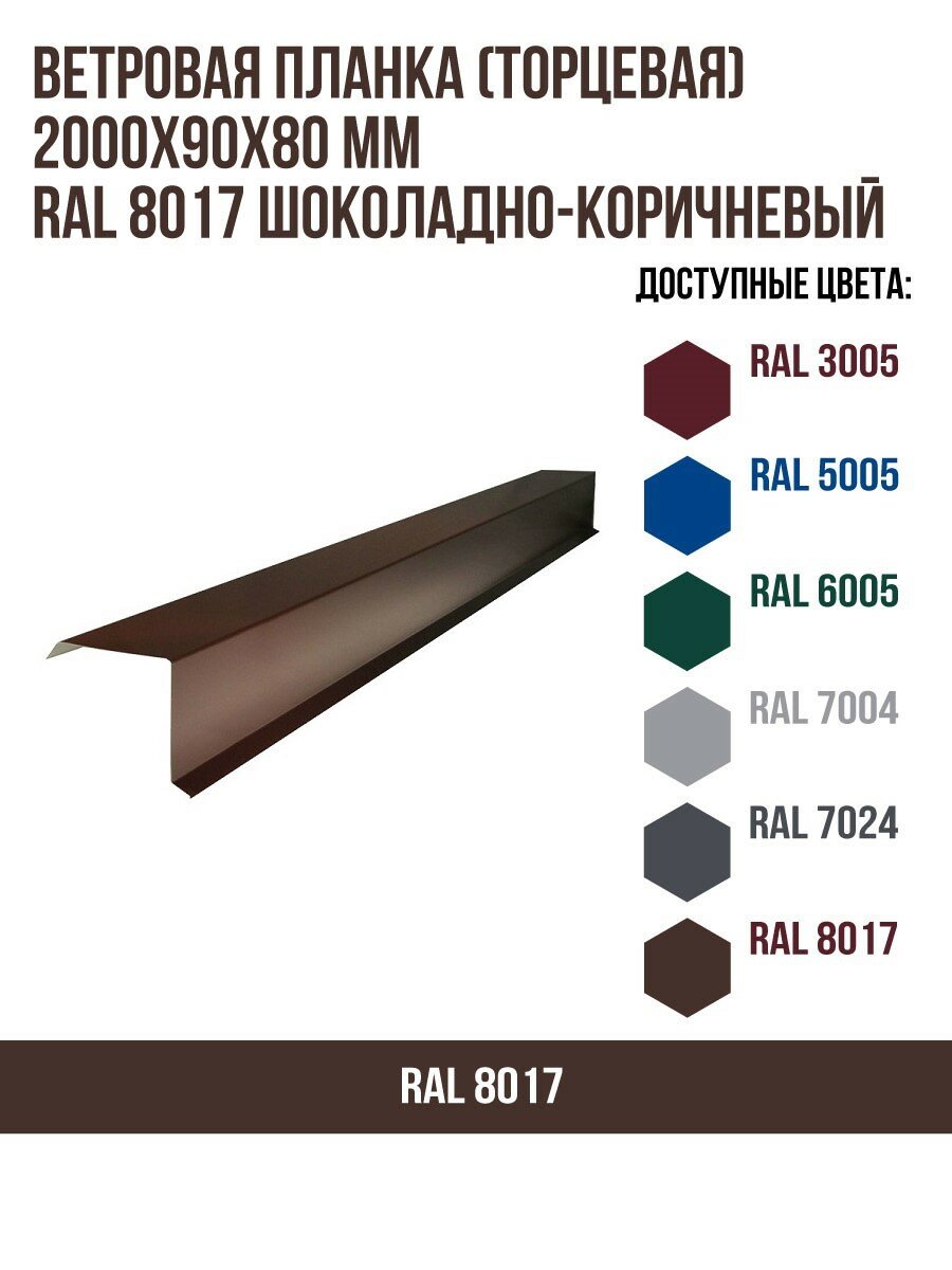 Ветровая планка (торцевая) (2000х90х80)мм RAL 8017 Шоколадно-коричневый