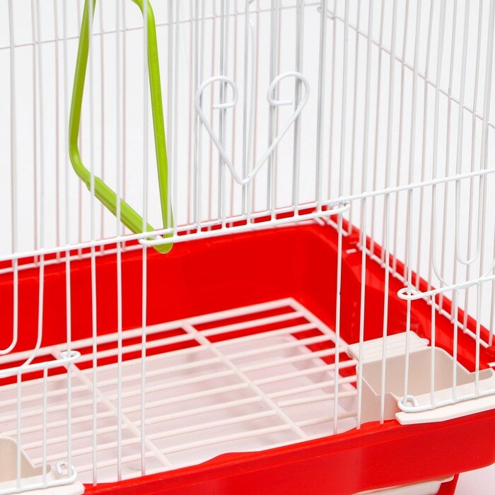Клетка для птиц укомплектованная, с кормушками, 30 х 23 х 39 см, красная - фотография № 5