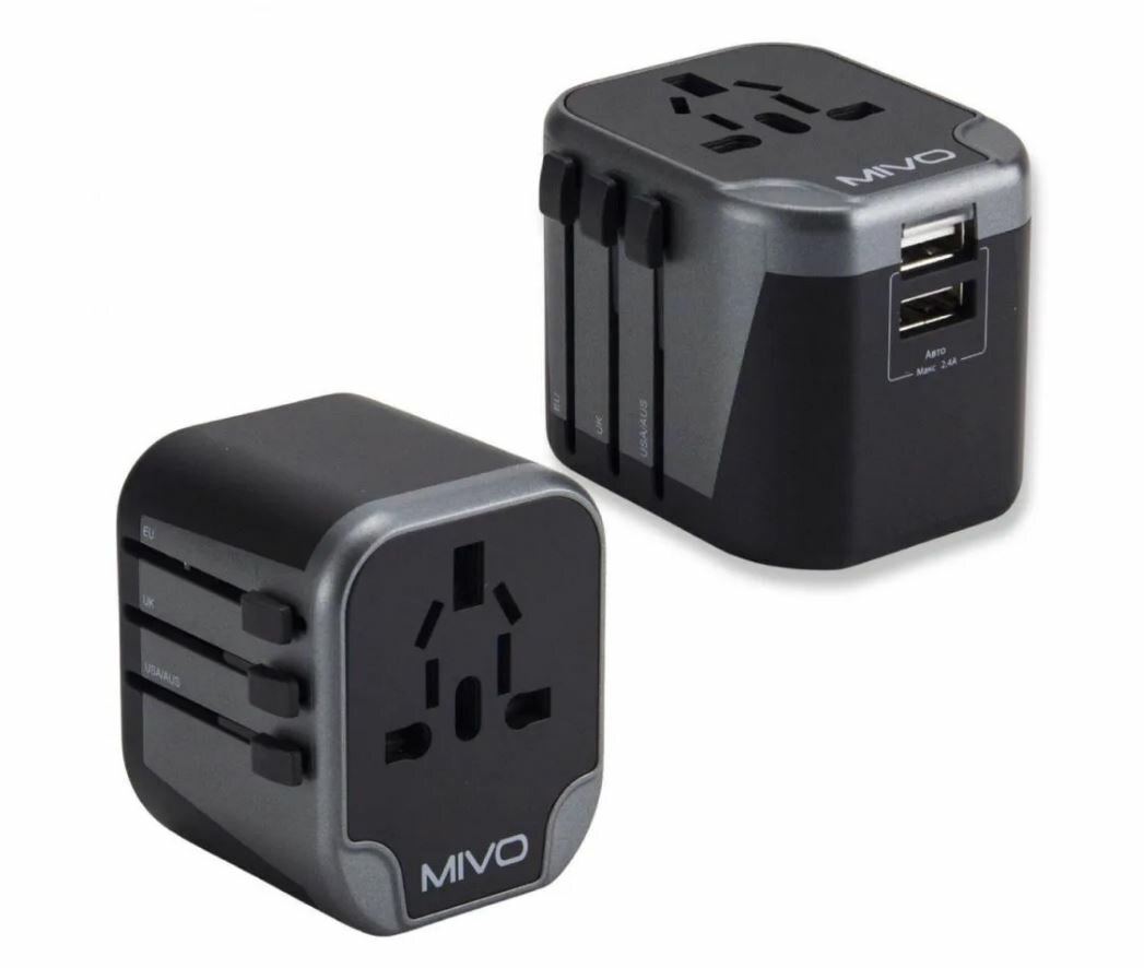 Переходник сетевой вилки / розетки универсал с USB Mivo MC-302
