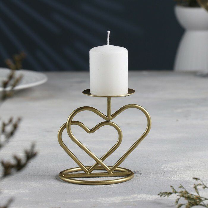 Подсвечник "Валентин 3" металл на одну свечу, 10х10,7 см, золотой - фотография № 1